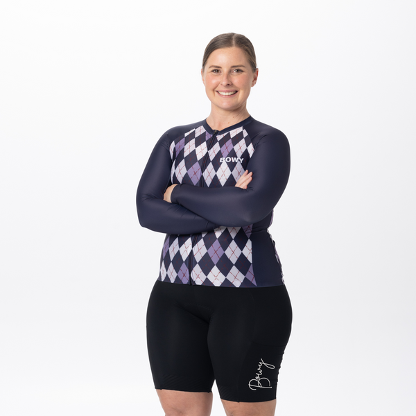 BOWY Active Womens Argyle Purple Long Sleeve Jersey