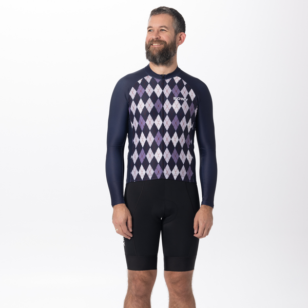 BOWY Active Mens Argyle Purple Long Sleeve Jersey