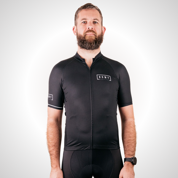 Man in Midnight Black Cycling Jersey front shot