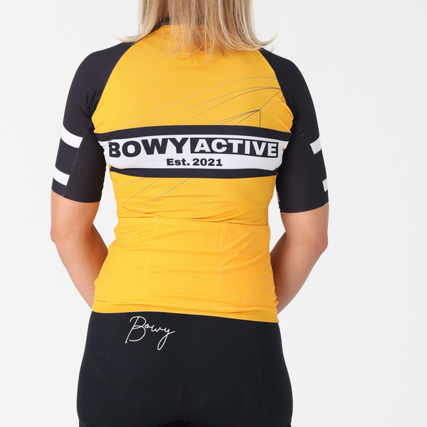 BOWY Active Womens Retro Black & Yellow Cycling Jersey