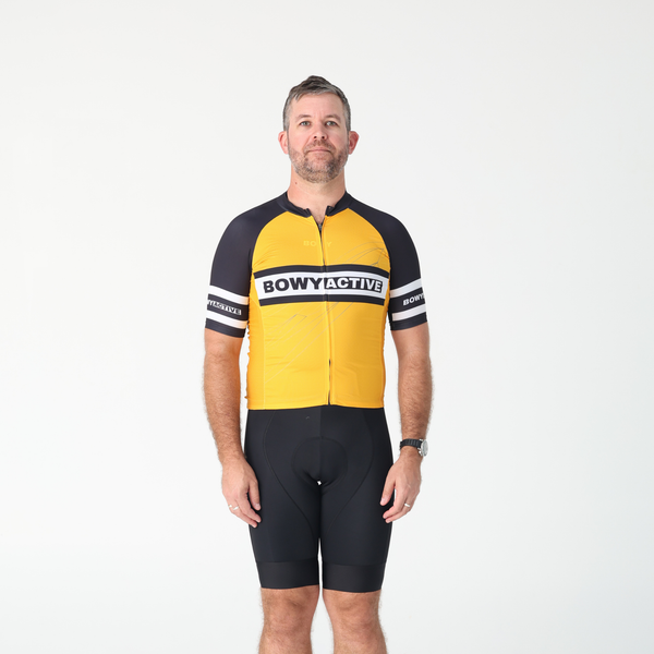 BOWY Active Mens Black & Yellow Cycling Jersey