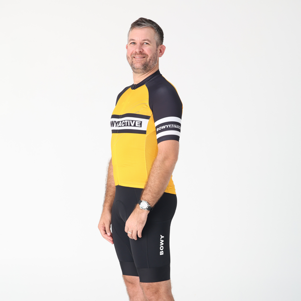 BOWY Active Mens Black & Yellow Cycling Jersey
